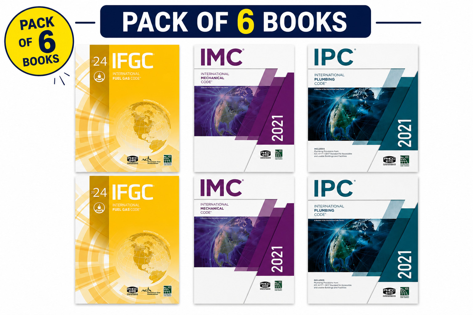 Pack of 6 ICC Code Books IPC 21 IMC 21 IFGC 24 Plumbing Mechanical Fuel Gas Lot