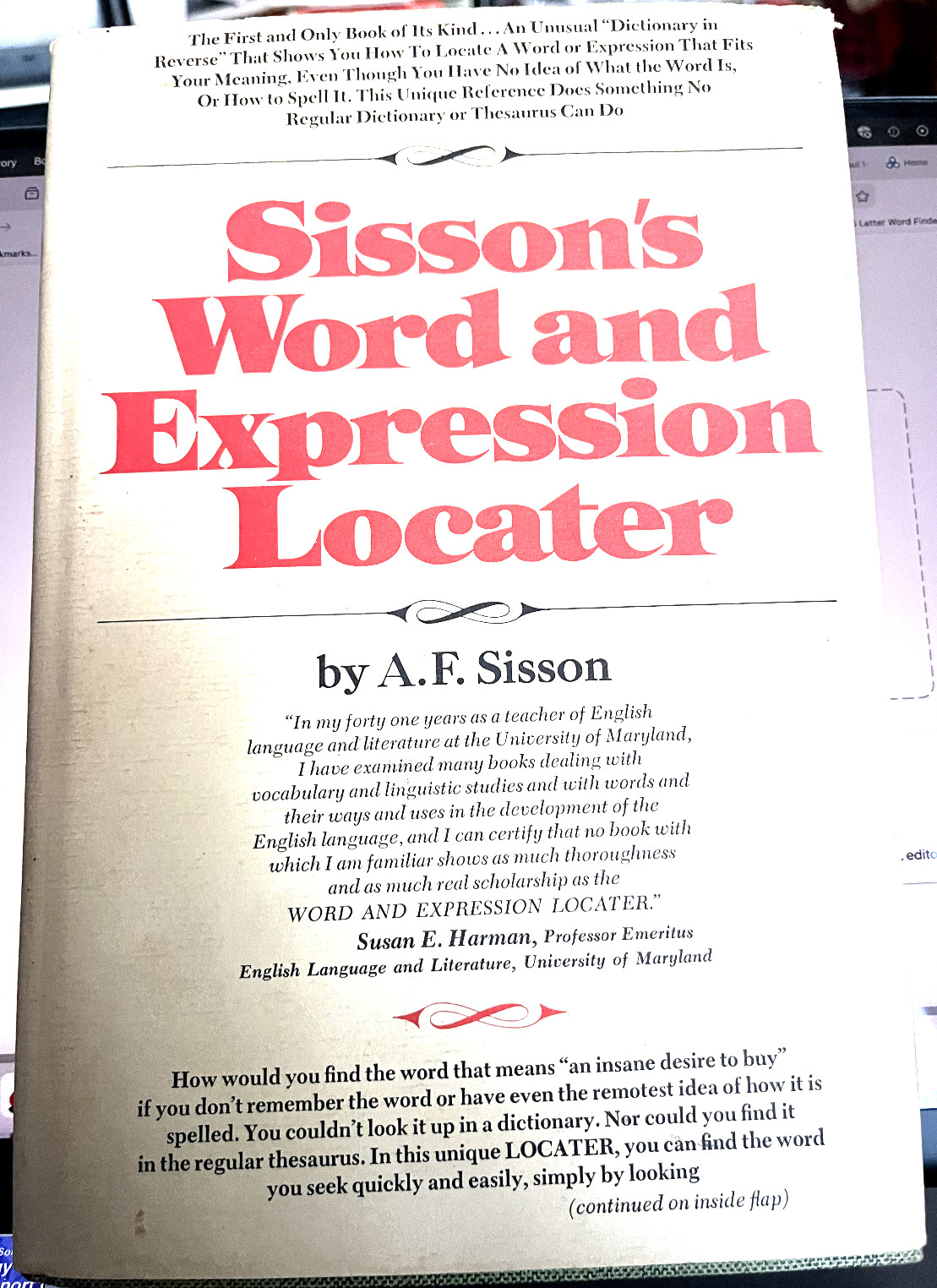 Sisson’s Word and Expression Locater – SISSON, A.F. – Hardcover