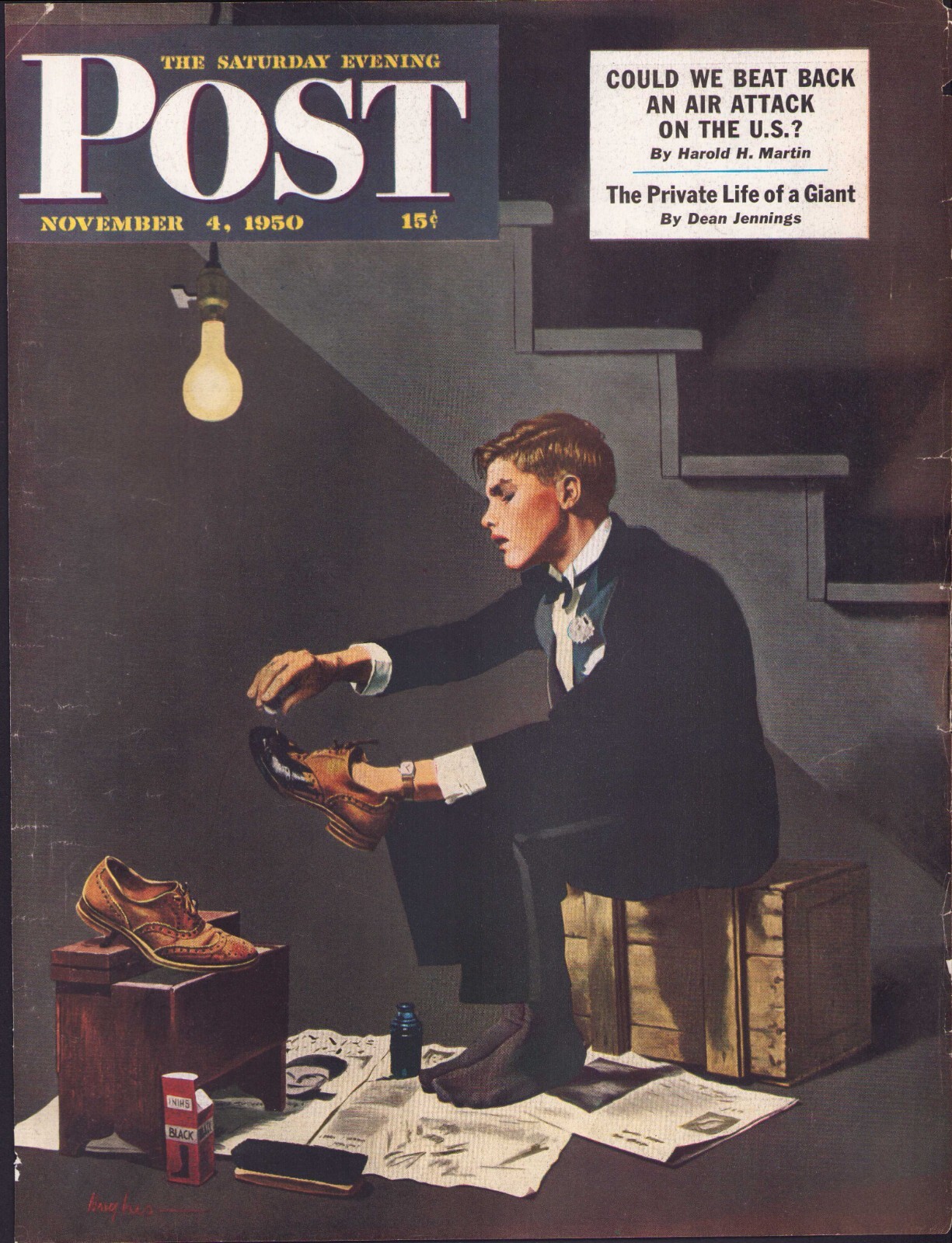 1950 NOV 4 Brown Shoes to Black SATURDAY EVENING POST COVER ONLY #2 Geo Hughes