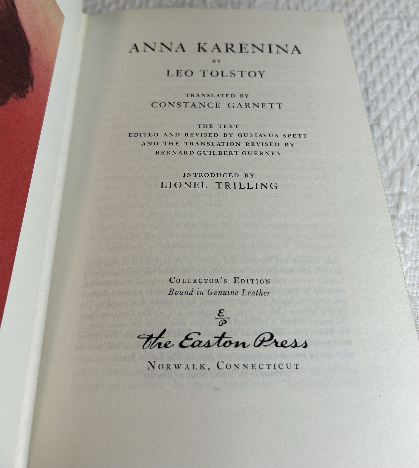 Anna Karenina by Leo Tolstoy Easton Press 1975 Leather Bound Collector’s Edition