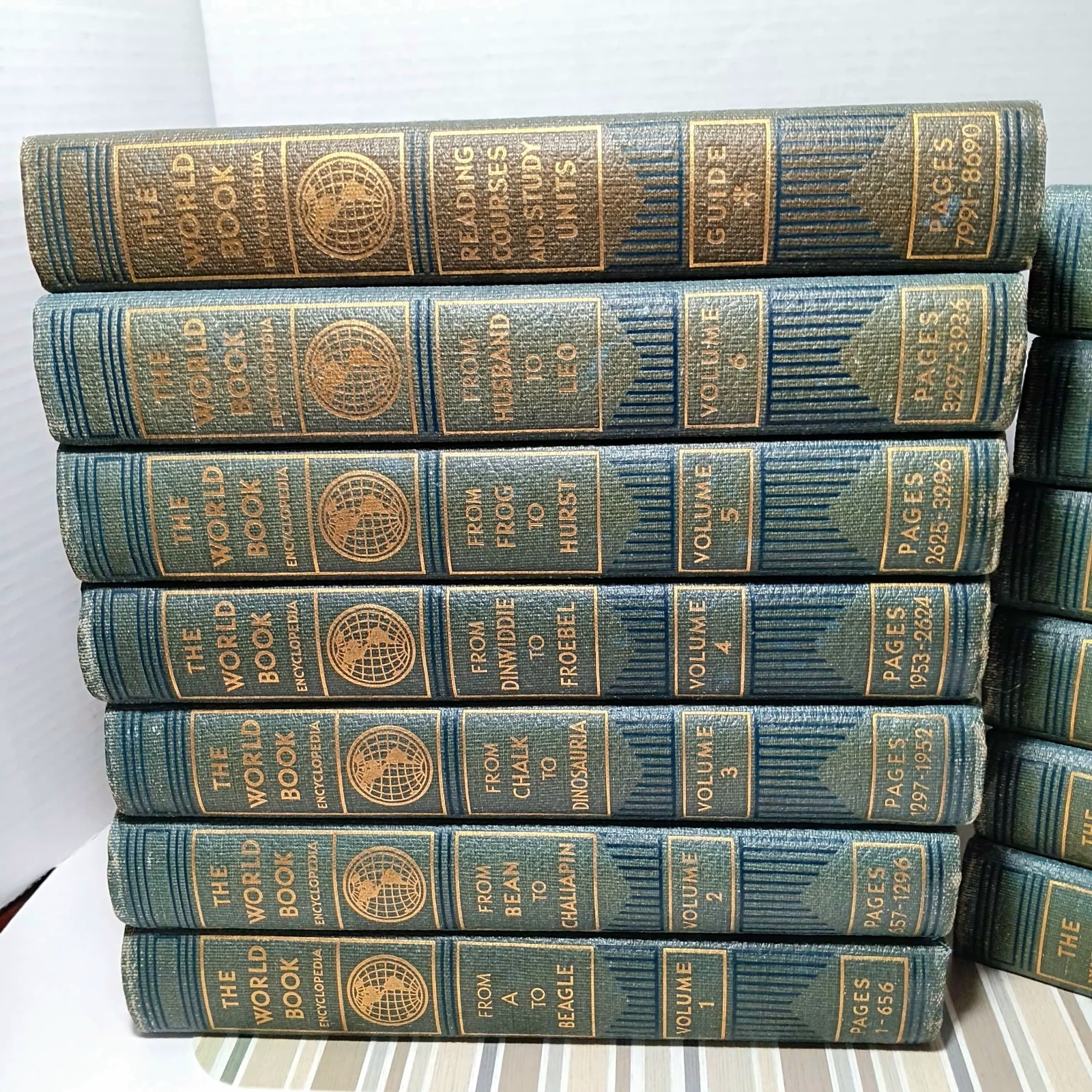 Antique 1930 World Book Encyclopedia Set Volumes 1-12 & Guide Leather Marbled