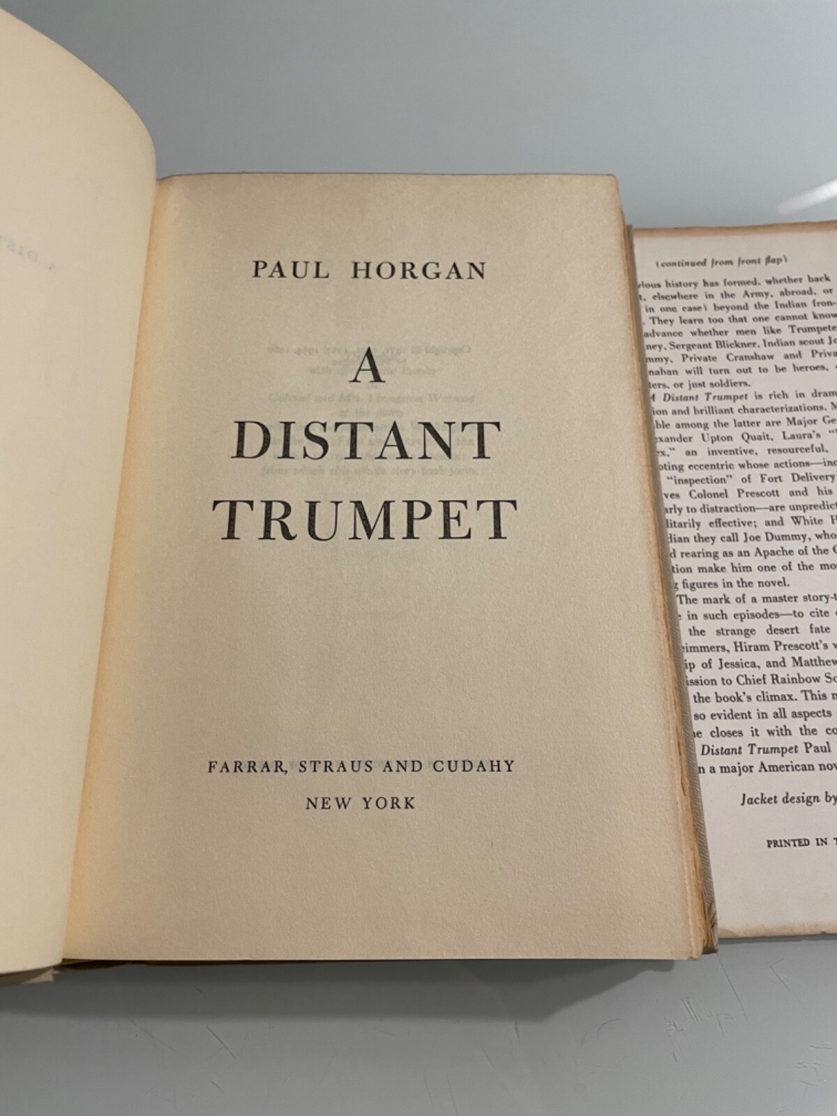 A Distant Trumpet Paul Horgan 1960 Farrar Straus & Cudahy HC/DJ Book Club Ed.