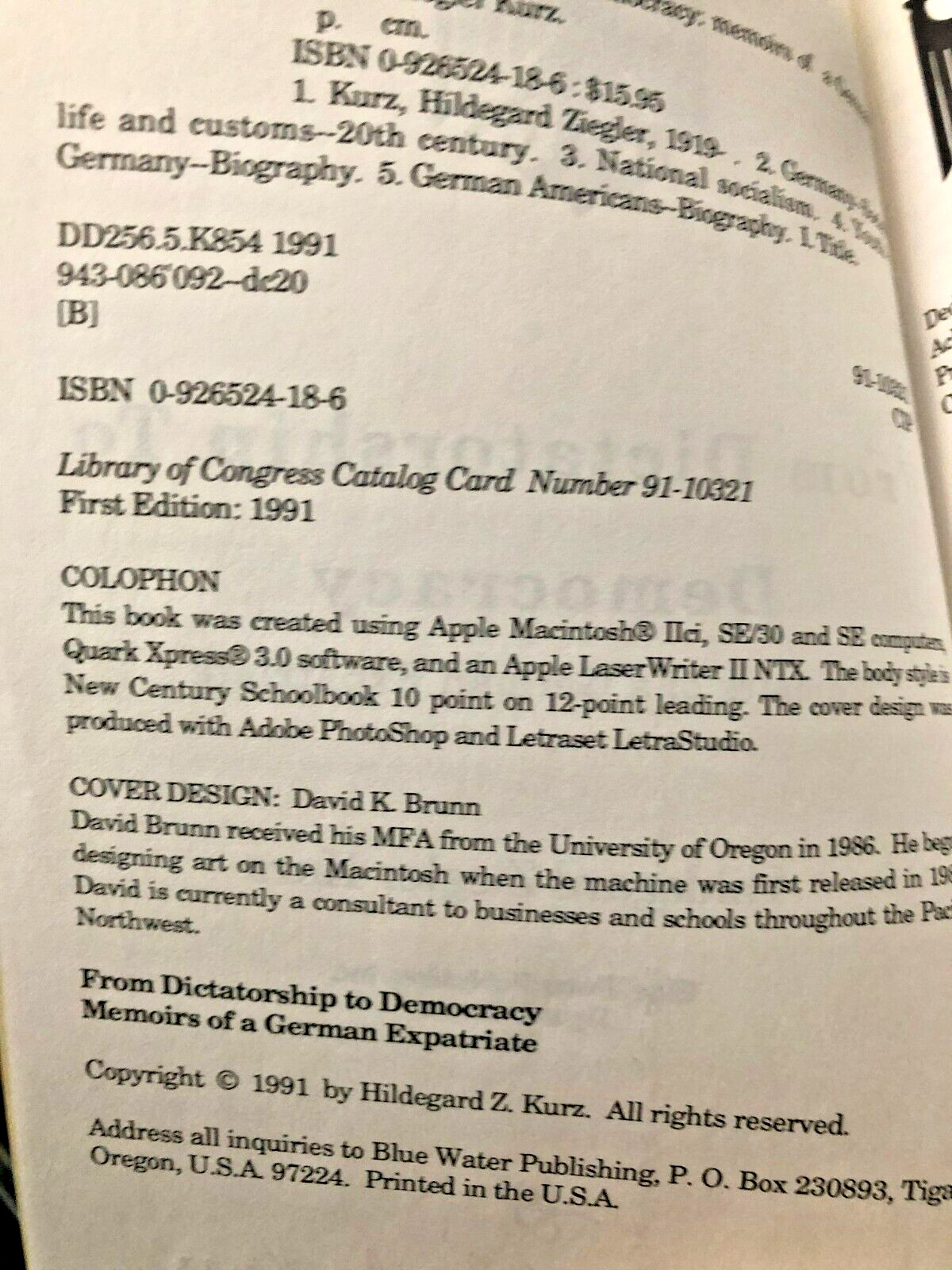 RARE SIGNED! From Dictatorship to Democracy: Memoirs of a German Expatriate KURZ