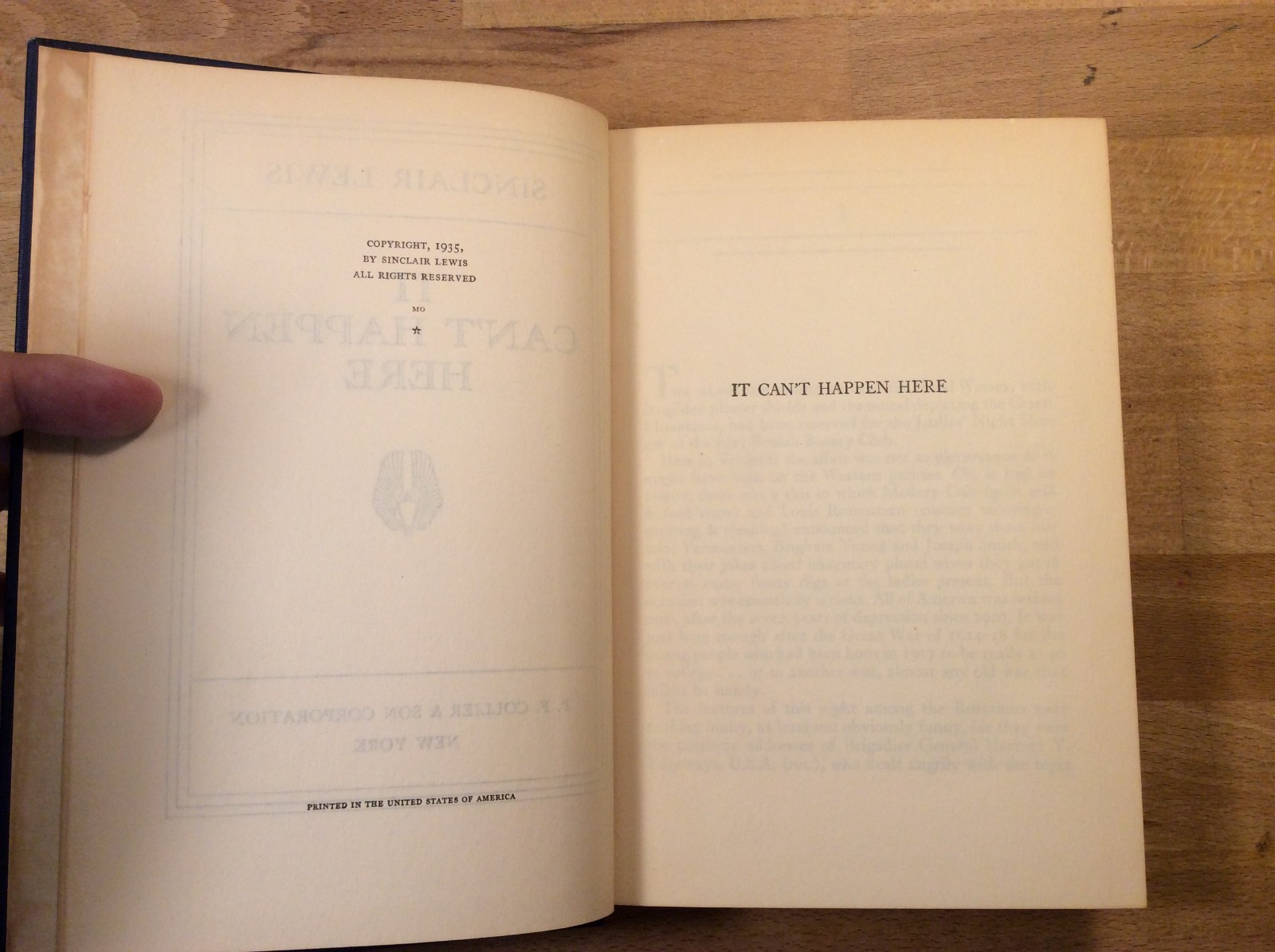 It Can’t Happen Here, Sinclair Lewis, Collier, 1935 Hardcover