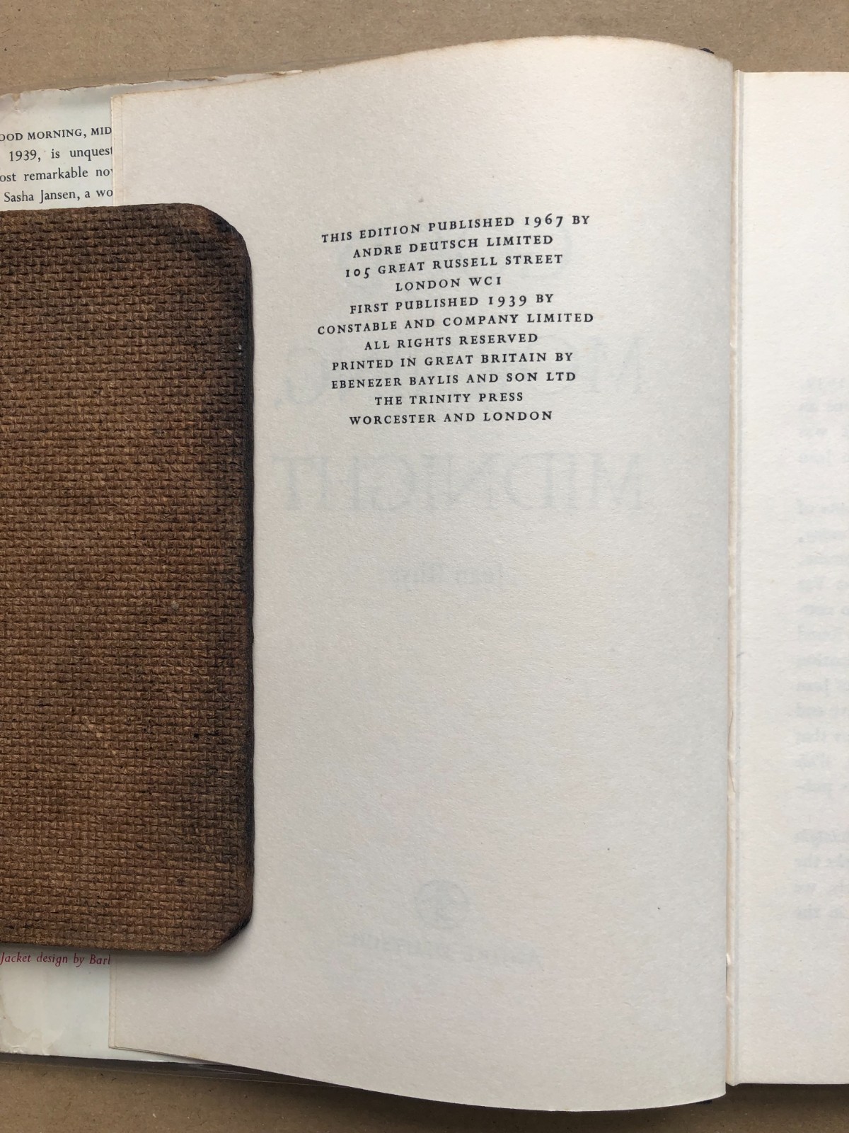 Jean Rhys – Good Morning, Midnight (1st thus UK 1967 hb w dw) early pre-war nove