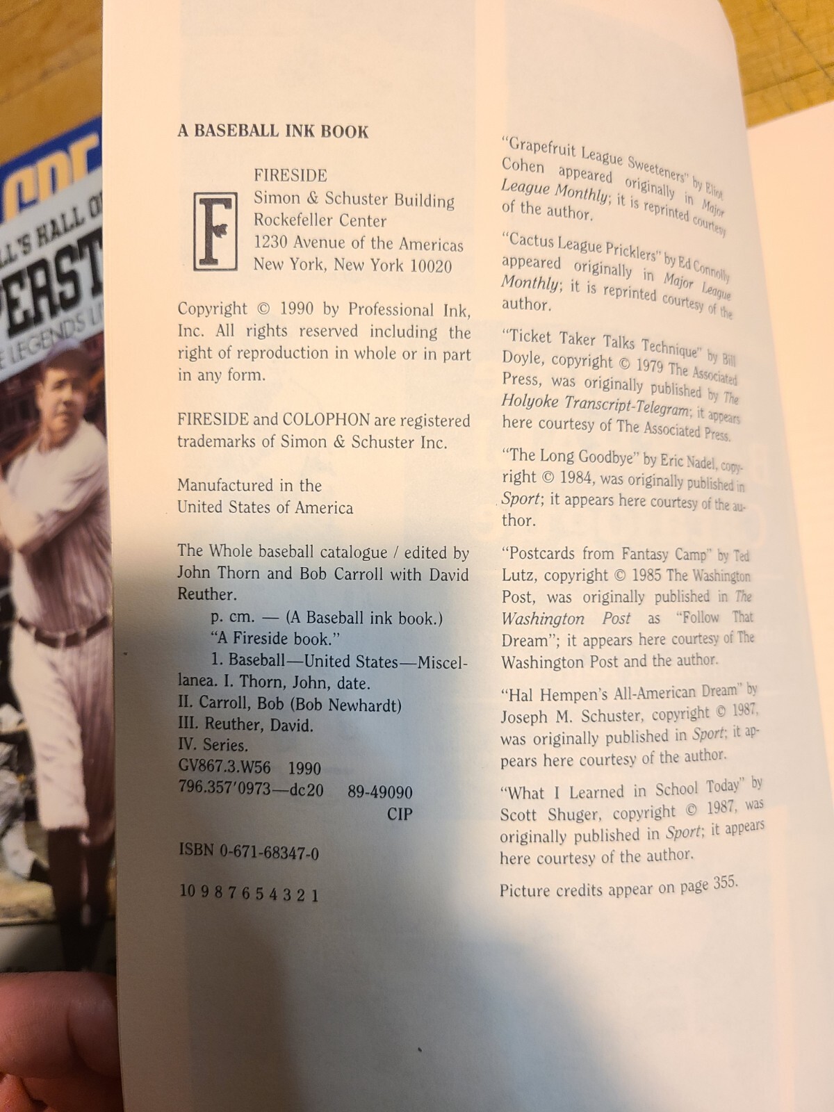 The Whole Baseball Catalogue John Thorne 1990 Trade Paperback 370 Pages