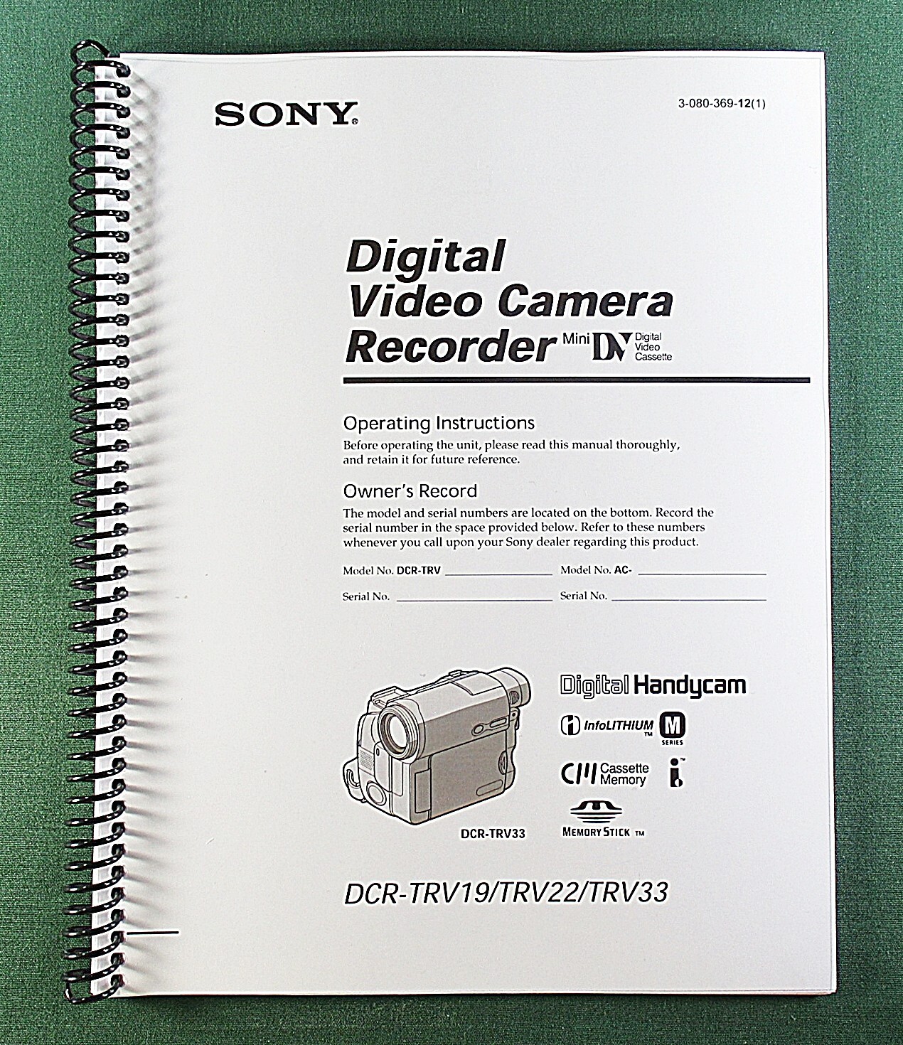 Sony DCR-TRV19 /TRV22/TRV22 Instruction Manual: 220 Pages & Protective Covers!