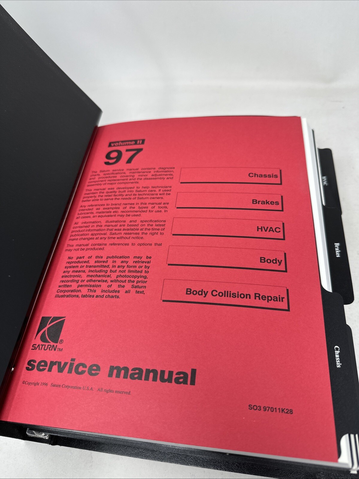 Saturn 1997 Service Manuals Volumes 1-3 (3 Binder Set, MISSIING 2 MANUALS, READ!