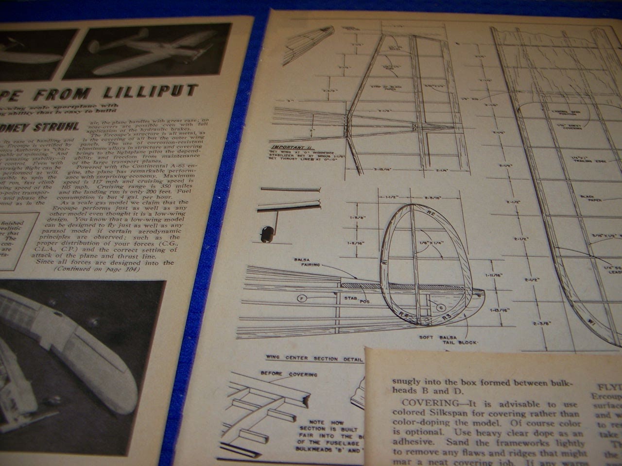 ERCOUPE SPORTPLANE…FREE-FLIGHT PLANS/DETAILS/PHOTOS/4-PAGES OF PLANS (317QQ)