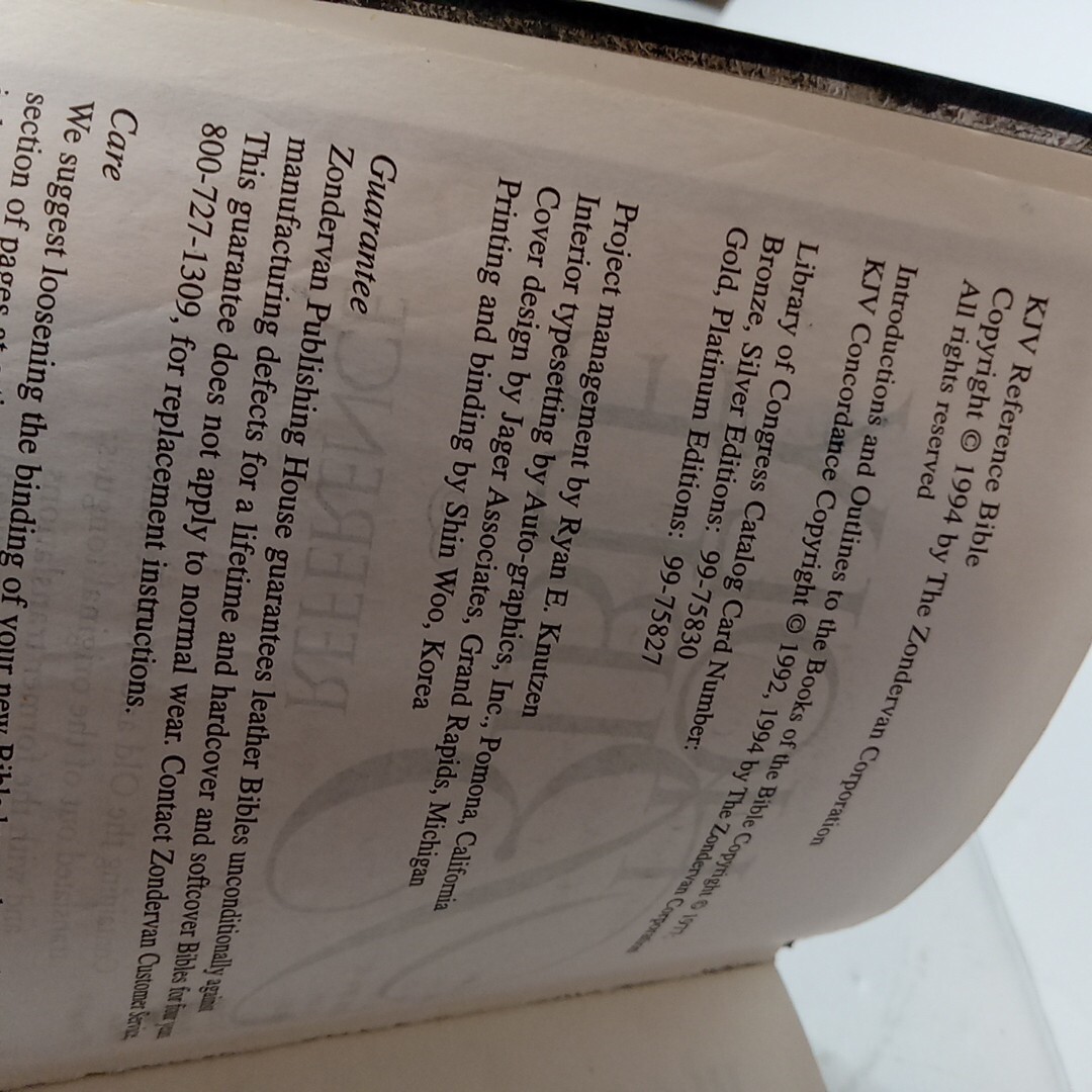 1994 Reference KJV Concordance Leather Red Letter Bible Zondervan Blue Vtg