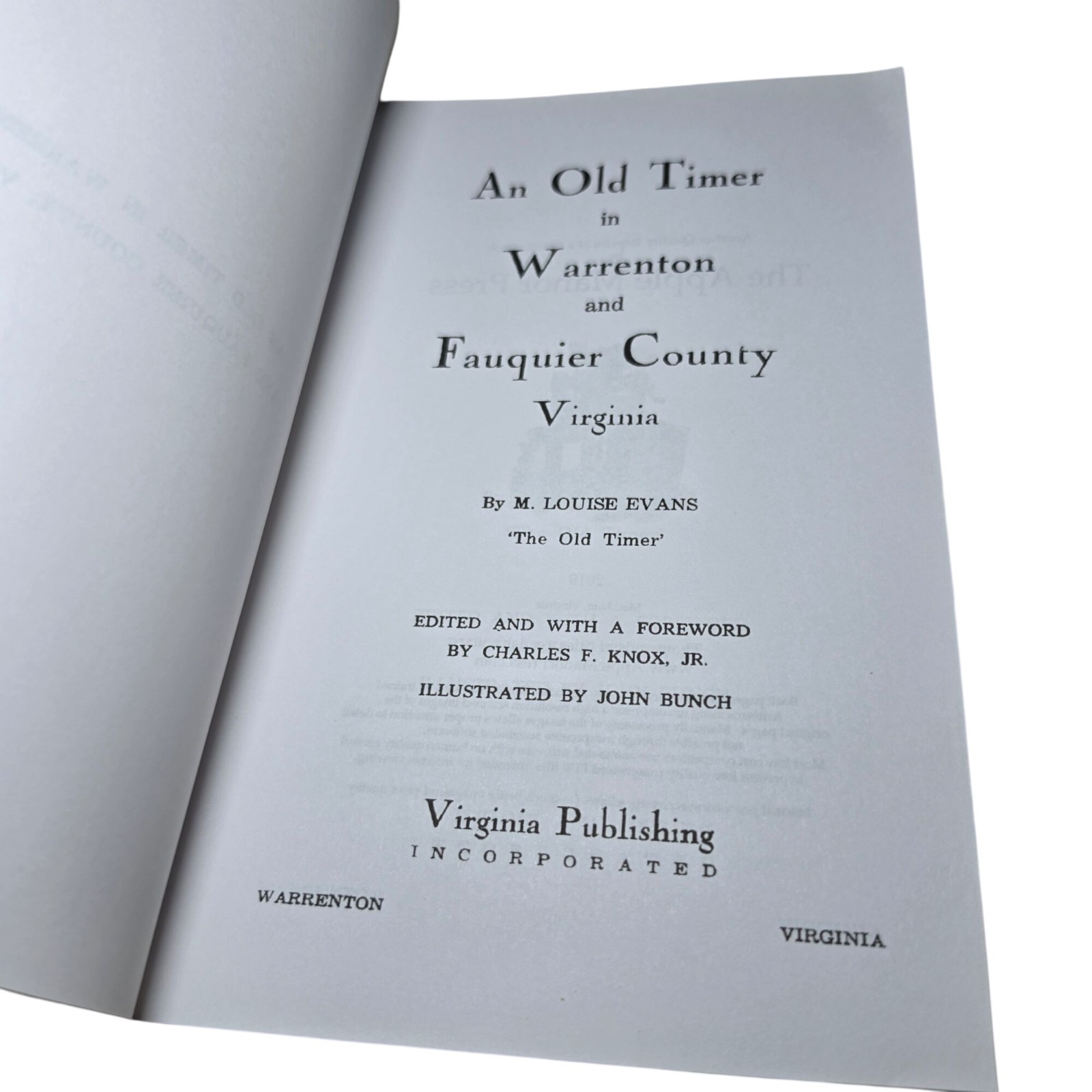 An Old Timer in Warrenton and Fauquier County Virginia Reprint M Louise Evans
