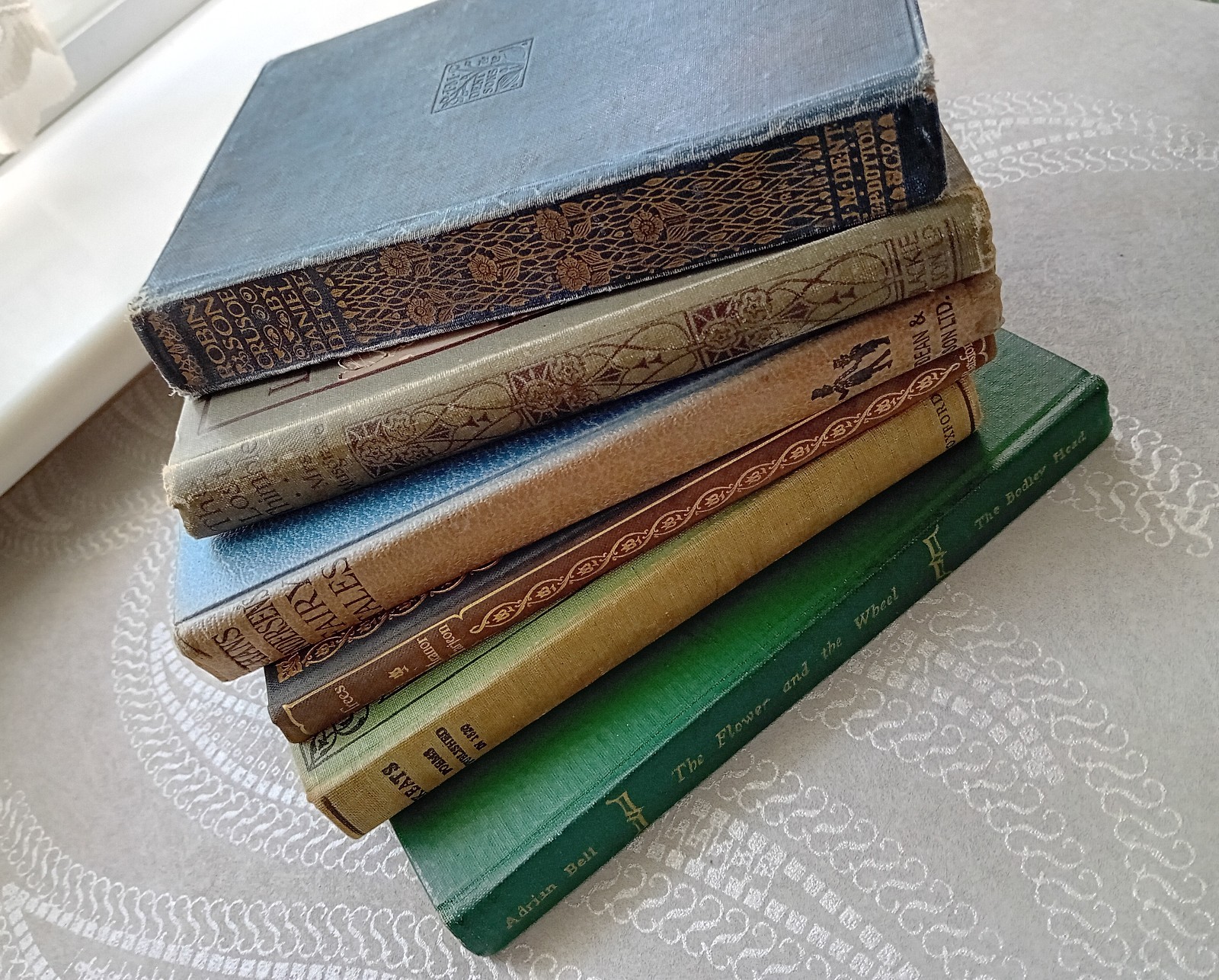 Bundle of 6 Vintage Blue/Green/Brown Hardbacks – Shelf Decoration – All As Shown