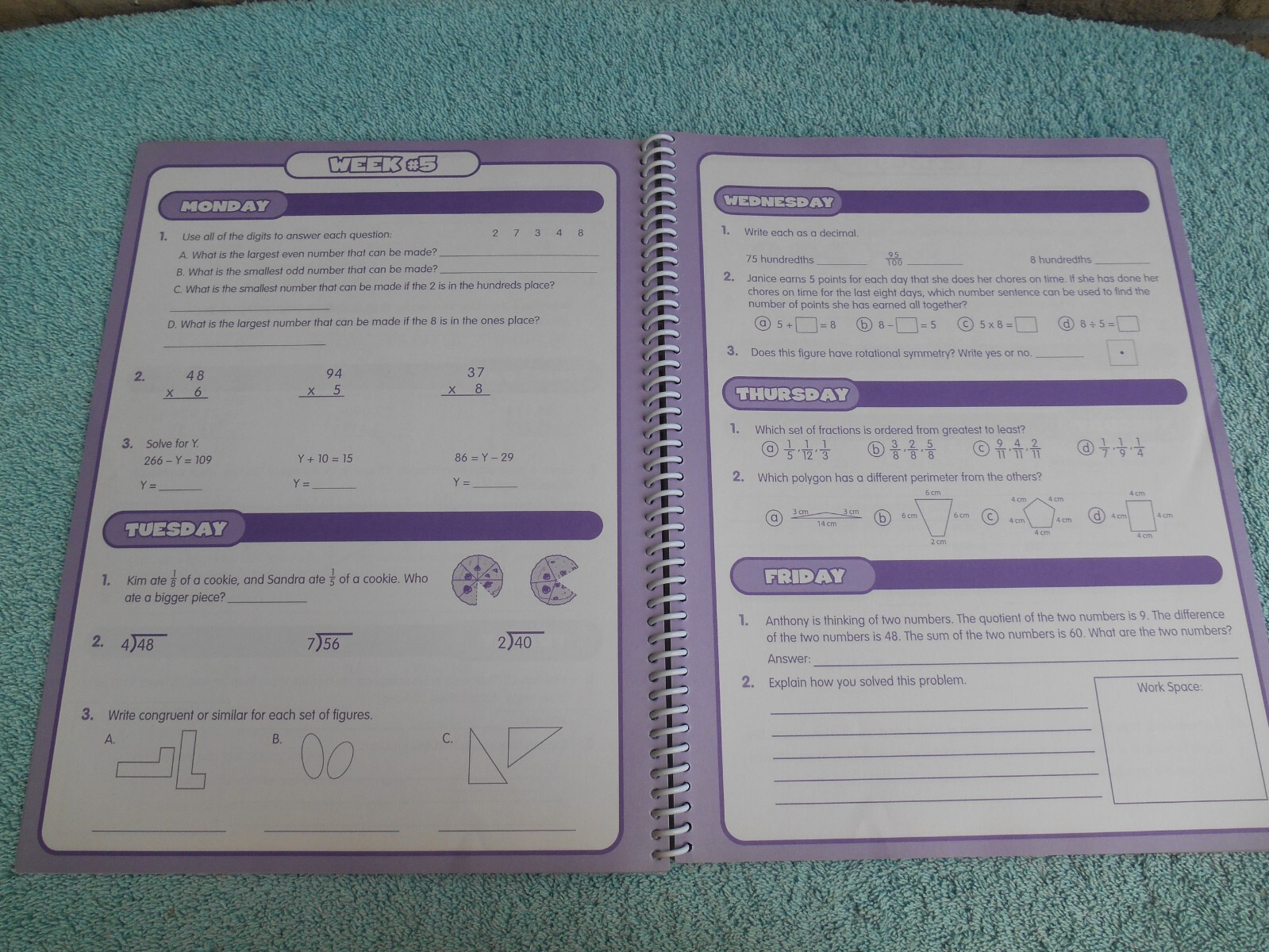 LAKESHORE DAILY MATH PRACTICE JOURNAL WORKBOOK 4-6. 80 PAGES.