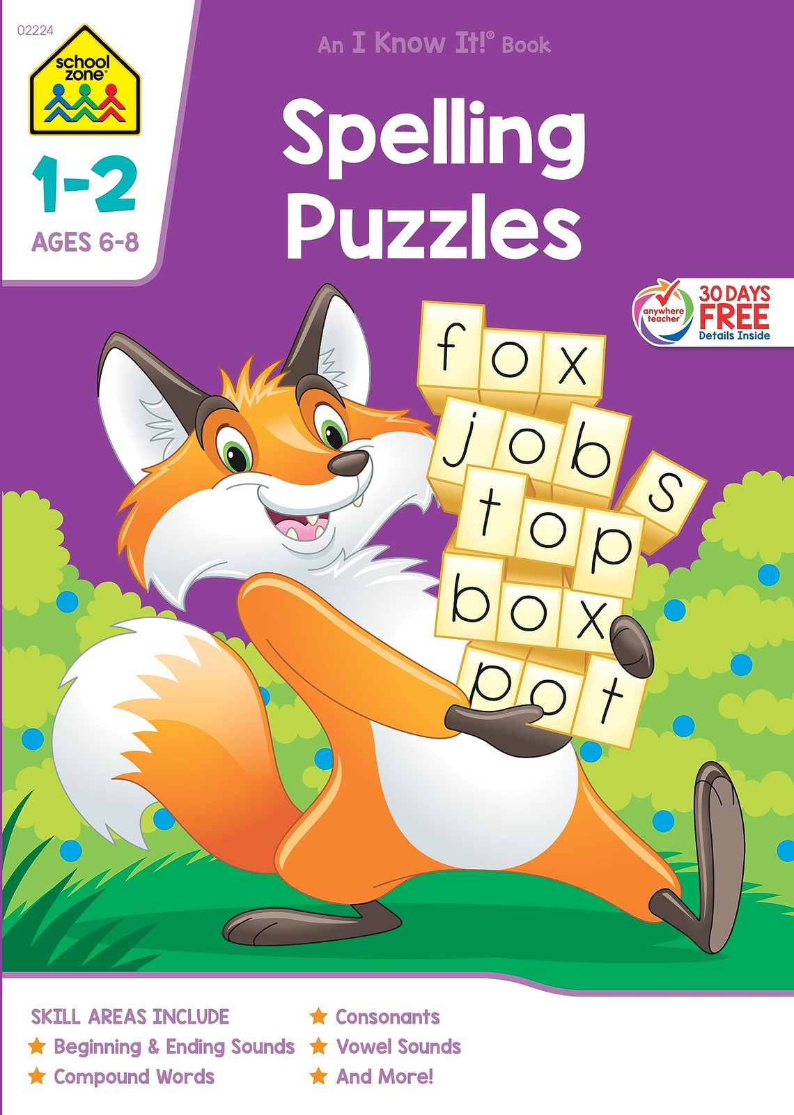 School Zone Spelling Puzzles 1-2 Workbook: 64 Pages, 1st Grade, 2nd Grade, C…