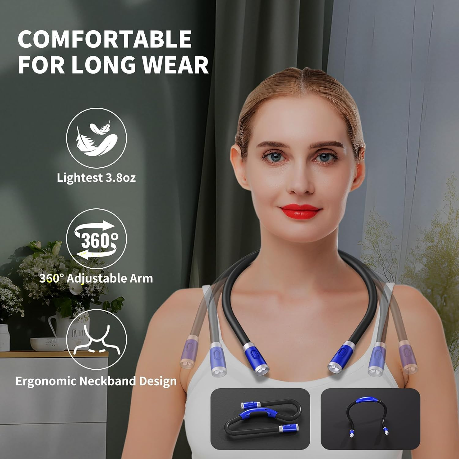 LUXJET Neck Reading Light & Book Lights – 3 Color & 6 Brightness, Flexible Arm,