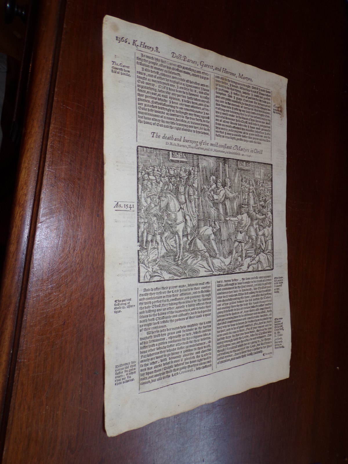 1570-Foxe’s Book Martyrs-2nd Ed-Famous Woodcut-Burning of Rob Barnes-T Garrett