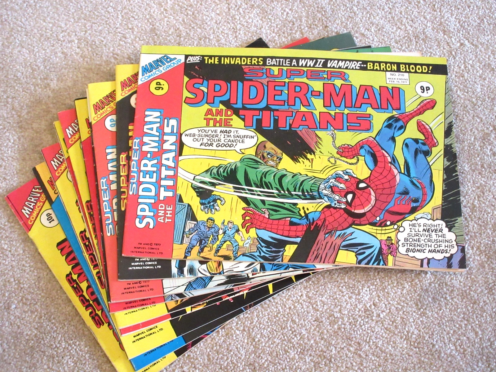 Super Spider-Man & the Titans Comics x 10, # 210-220 UK Marvel Weekly, FN+ 1977