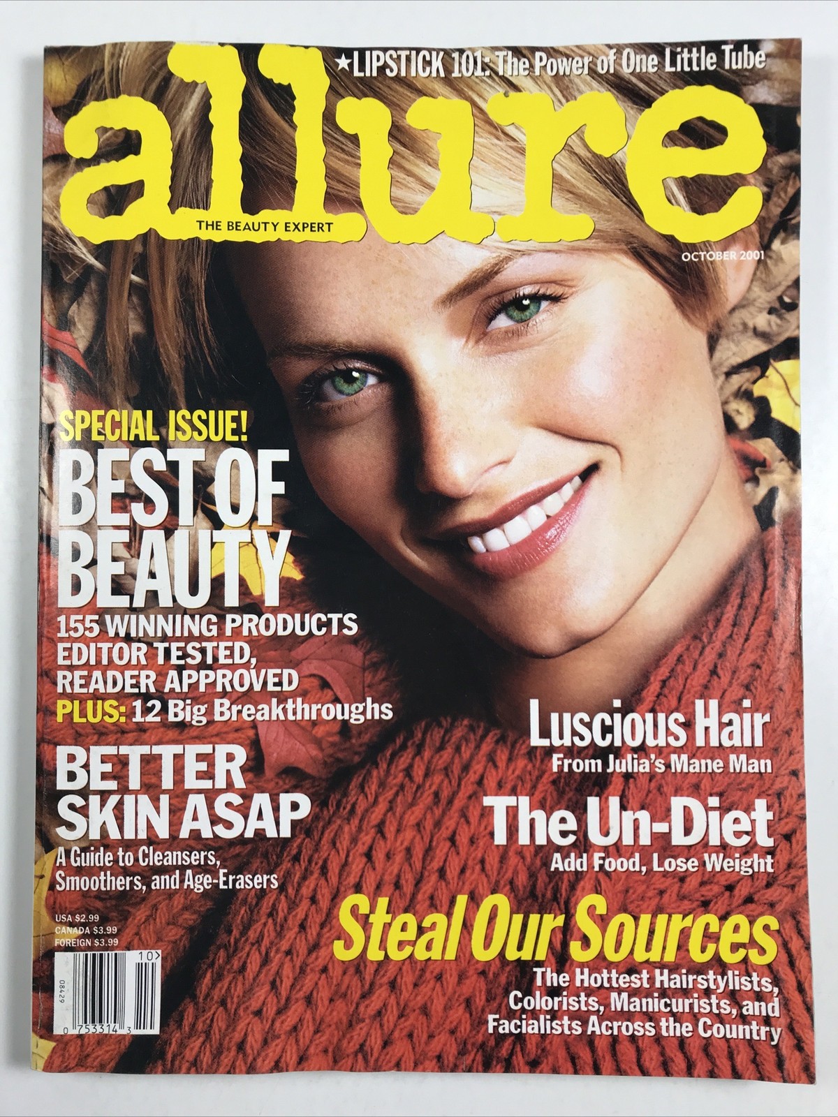 ALLURE magazine-October 2001-Fashion makeup hair Cover: Amber Valletta 258 pages