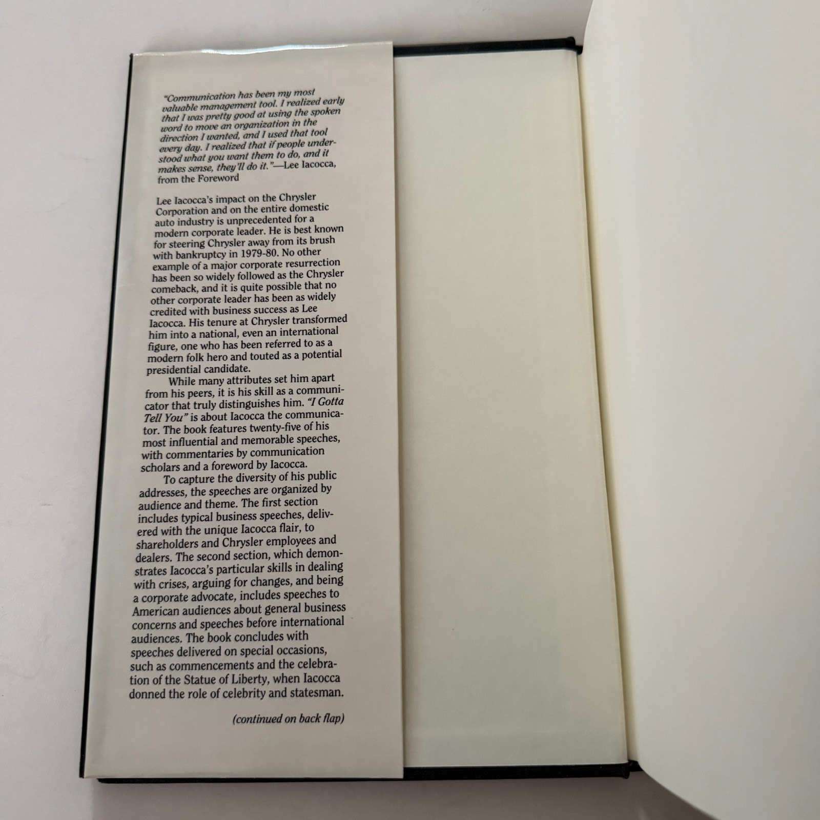 I Gotta Tell You: Speeches of Lee Iacocca Hardcover 1994