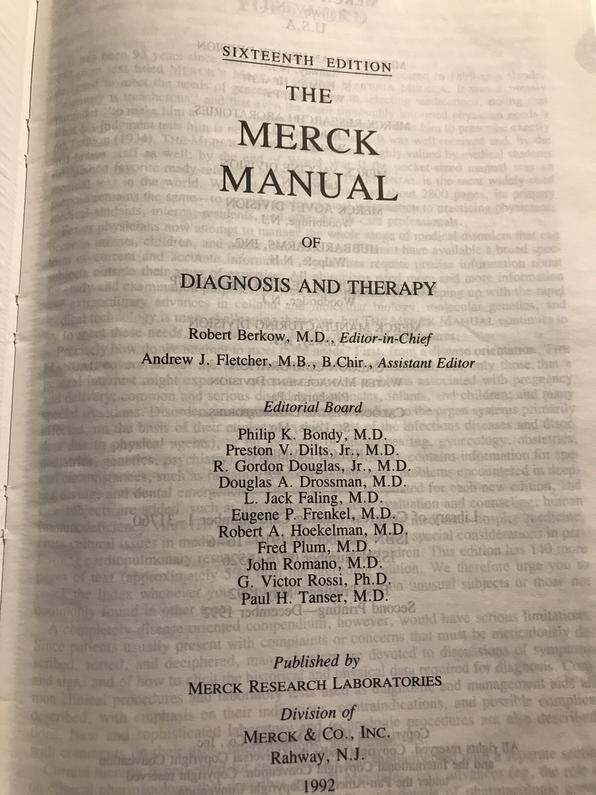 The Merck Manual 16th Edition by Beers, Mark H. 1992