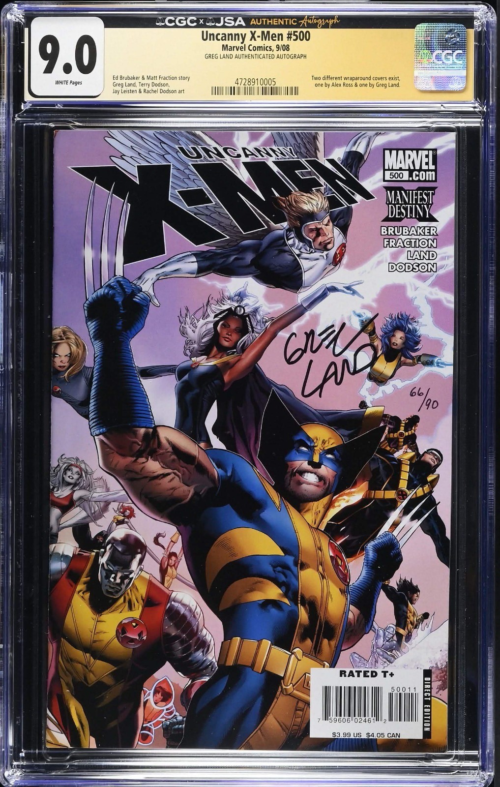 Uncanny X Men #500 CGCxJSA 9.0 Greg Land Wraparound Cover 2008 Marvel Comic