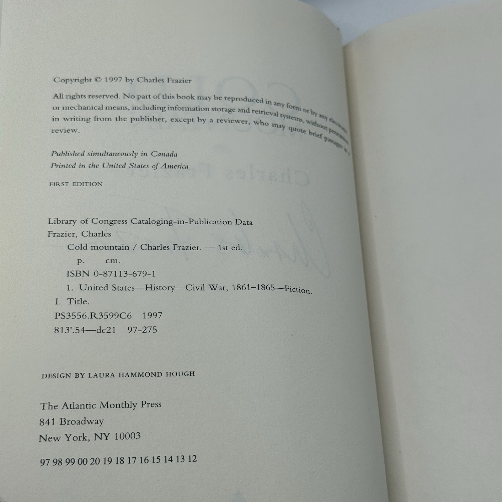 CHARLES FRAZIER “Cold Mountain” 1st Ed. HCDJ Hand Signed