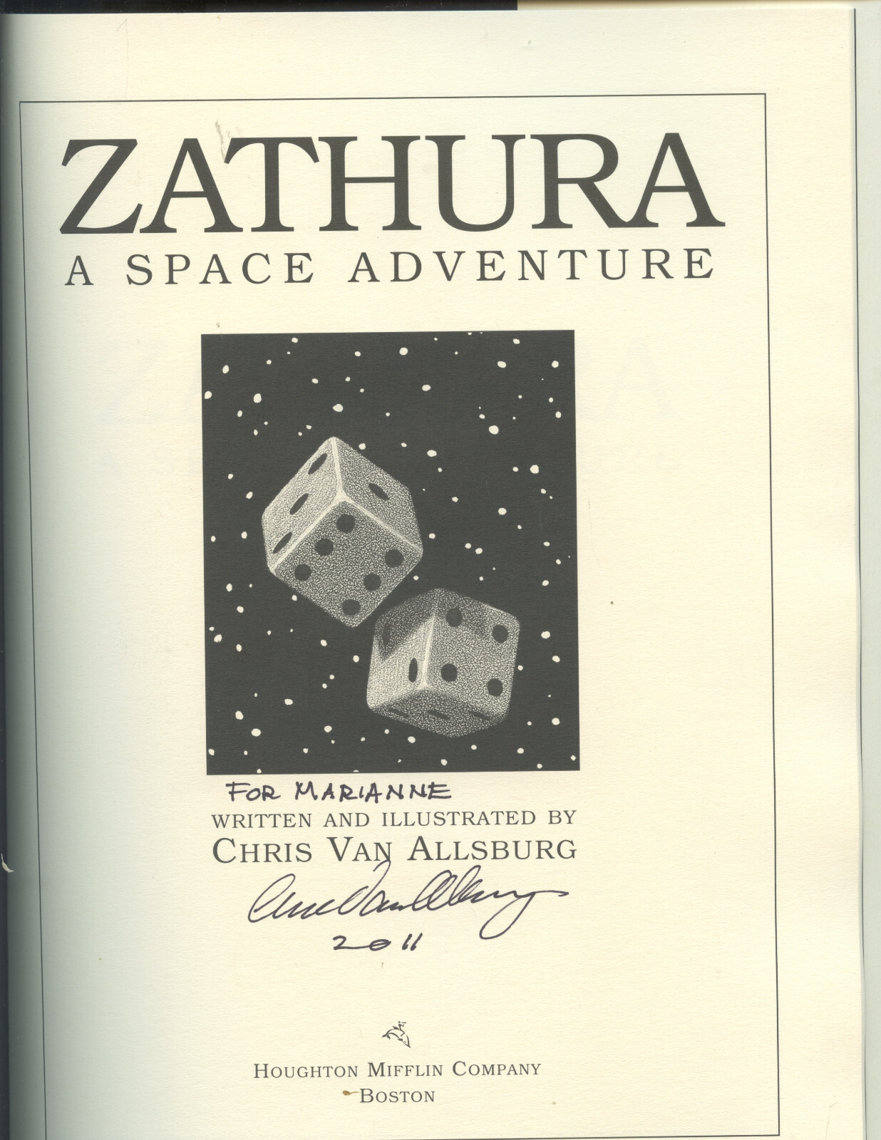 “ZATHURA: A SPACE ADVENTURE” CHILDREN’S BOOK SIGNED BY AUTHOR CHRIS VAN ALLSBURG