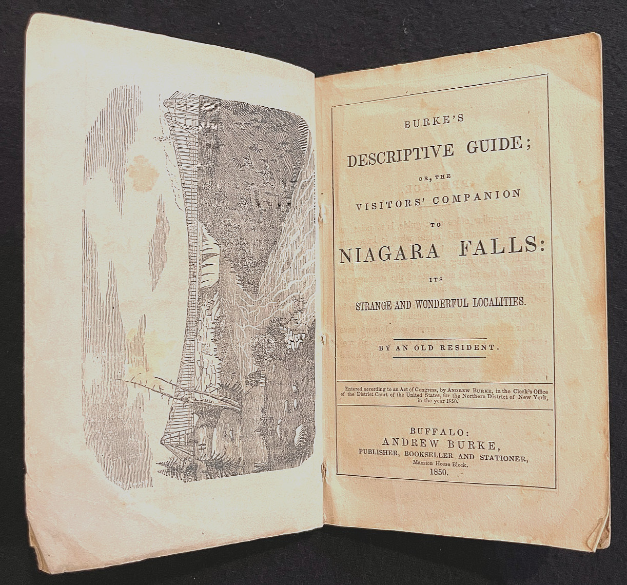 Burke’s Descriptive Guide to Niagara Falls – RARE 1ST EDITION 1850 – Folding Map