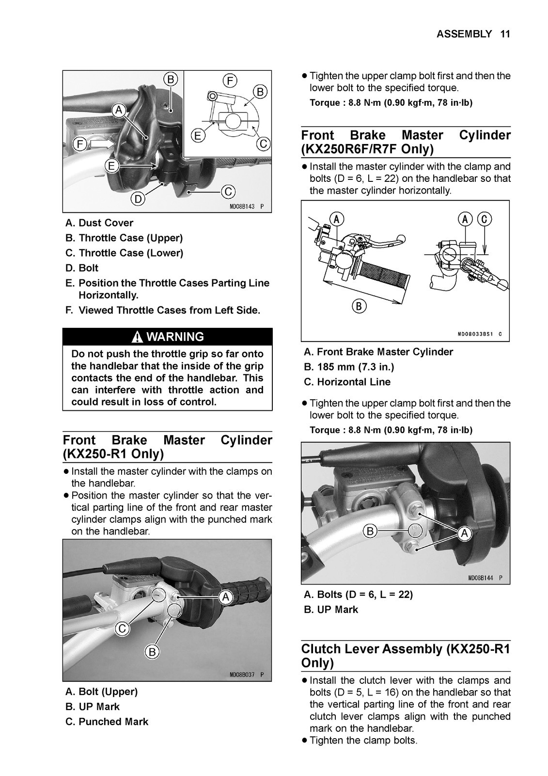 KAWASAKI KX250 Motorcycle Assembly Preparation Manual – SPIRAL BIND – COVERS
