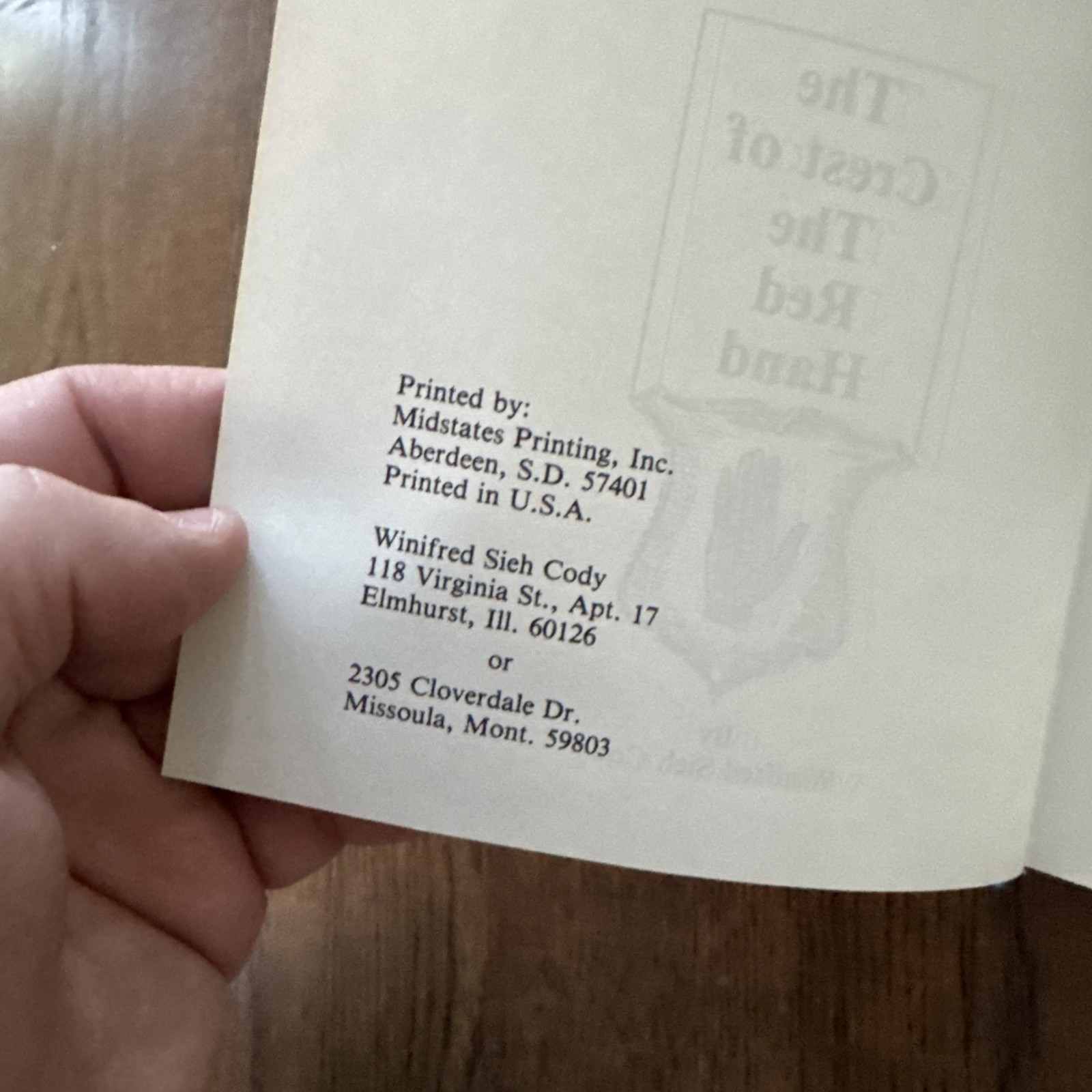 Mouldy Oldies Crest Of The Red Hand Book HC Genealogy Montana South Dakota