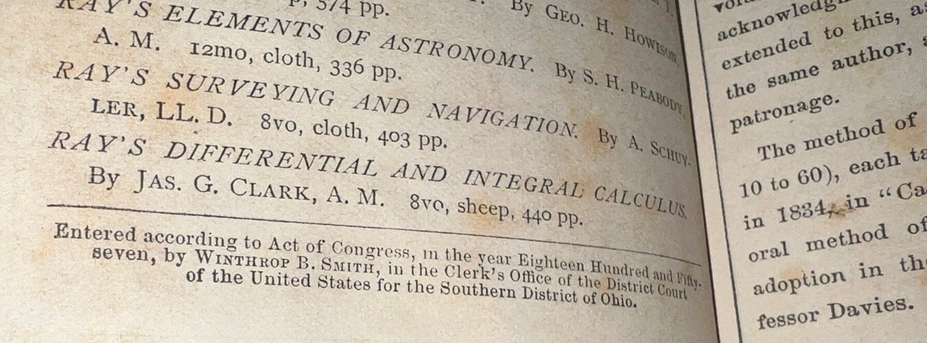1857 Ray’s Practical Arithmetic Third Book by Joseph Ray, M.D.
