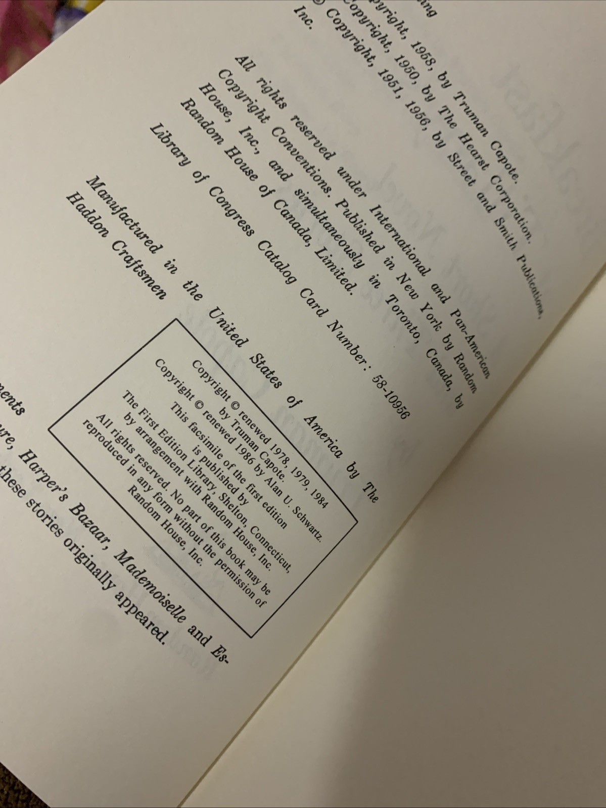 BREAKFAST AT TIFFANY’S By Truman Capote First Edition Library Facsimile Edition