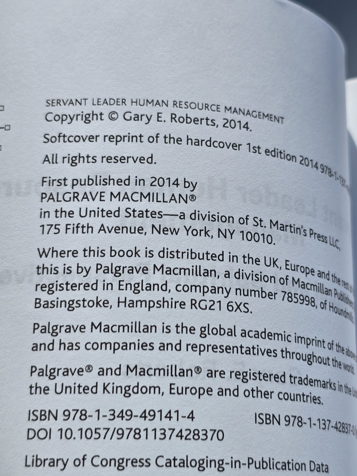 Servant Leader Human Resource Management Gary Roberts 2014 Hardcover Palgrave