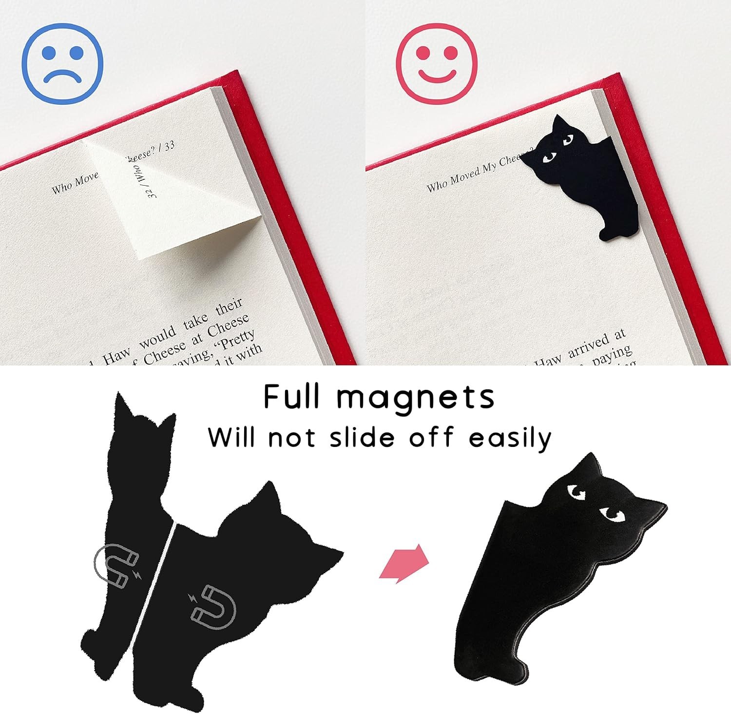 Kawaii Cat Magnetic Page Markers – 6 Hypoallergenic Bookmarks for Easy Use