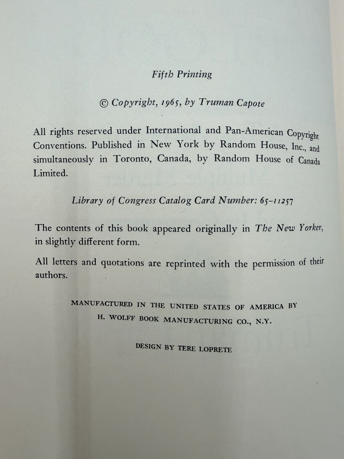 In Cold Blood by Truman Capote First Edition Hardcover (1965, 5th Print, HC )