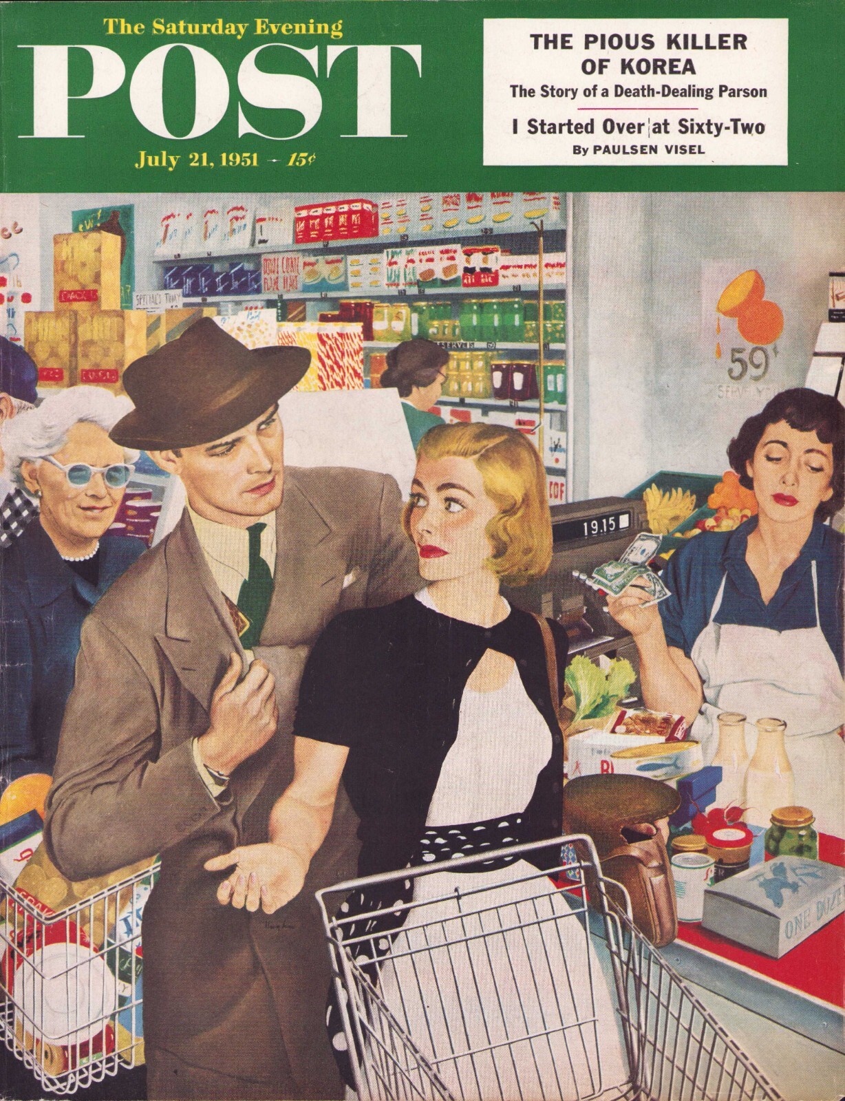 1951 JULY 21 More Money Honey SATURDAY EVENING POST COVER ONLY George Hughes #3
