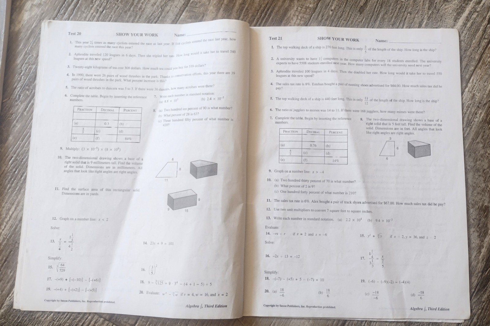 Saxon Algebra 1/2 2nd Edition Workbook &Home Study Packet +Test Forms