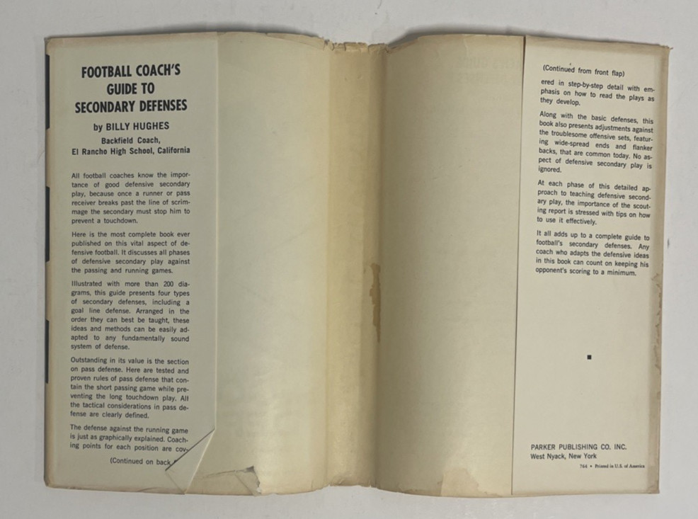Scarce Football Coach’s Guide to Secondary Defenses 1964 Hughes 1st Ed HC DJ