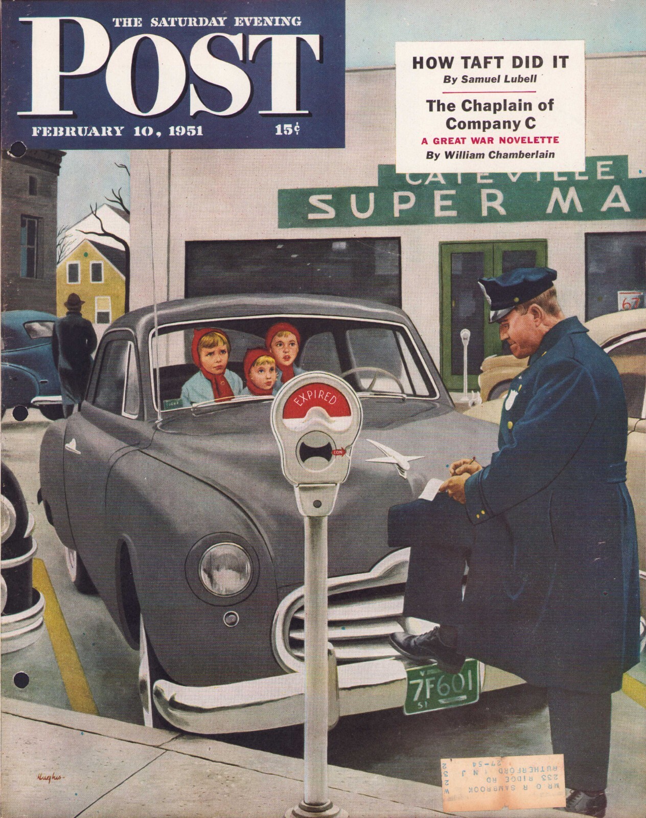 1951 FEB 10 Expired Meter Police SATURDAY EVENING POST COVER ONLY Geo Hughes #2
