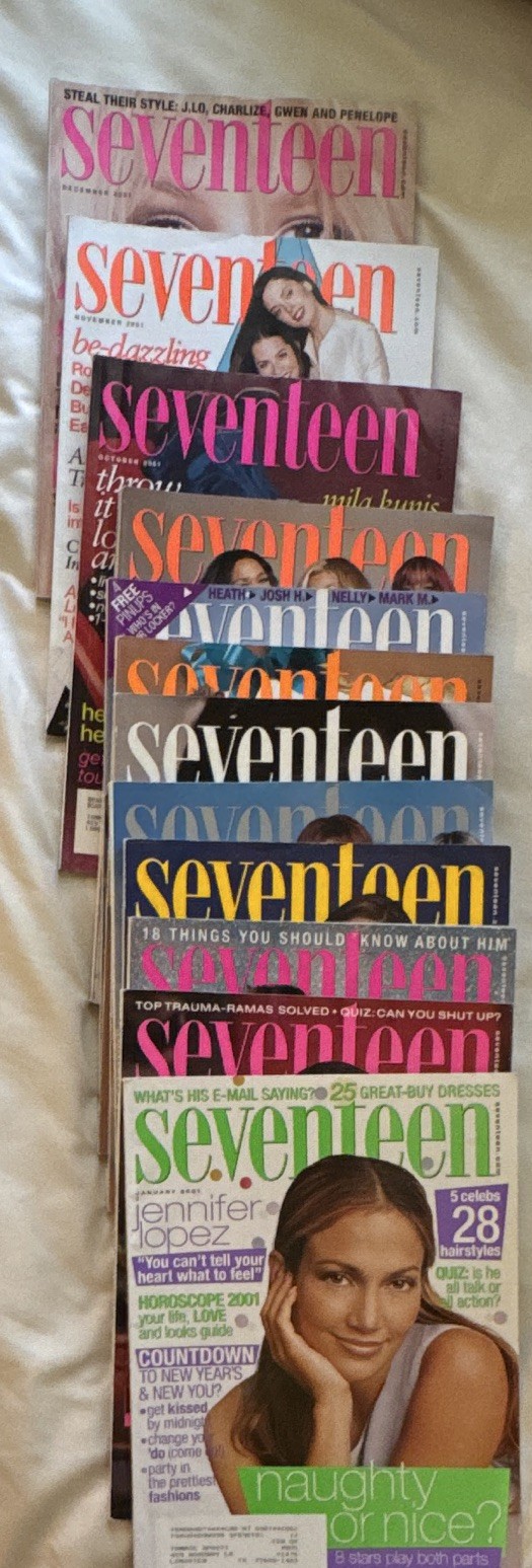 2001Seventeen Magazine Lot of 12 Illustrated J Lo Alba Carson Daly Julia Roberts