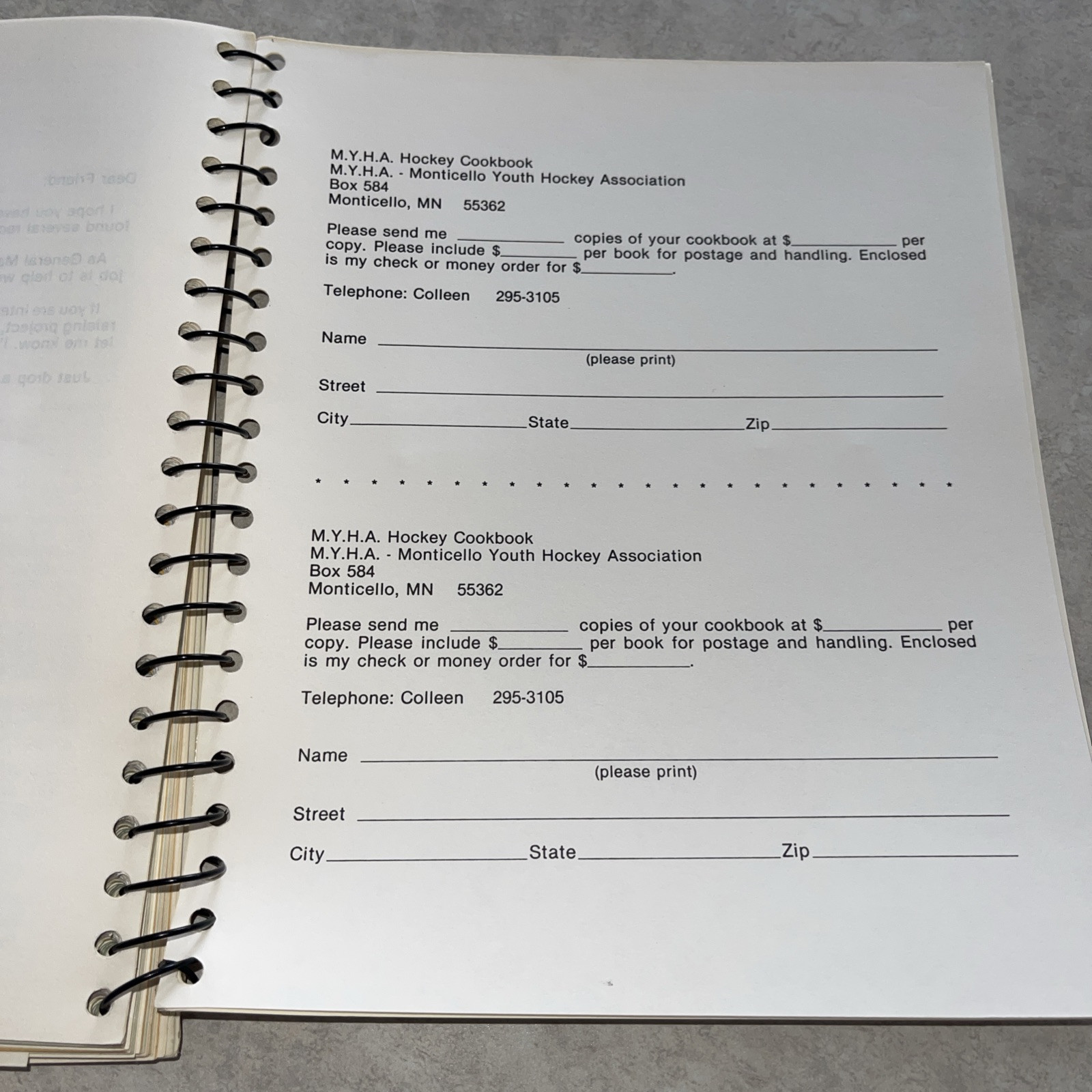 Monticello, MN Youth Hockey Association Cookbook 132 Pages 1985 Recipes Vintage