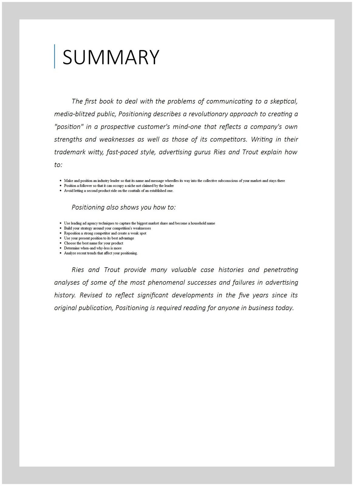 Positioning : The Battle for Your Mind, Paperback by Ries, Al; Trout, Jack, U…