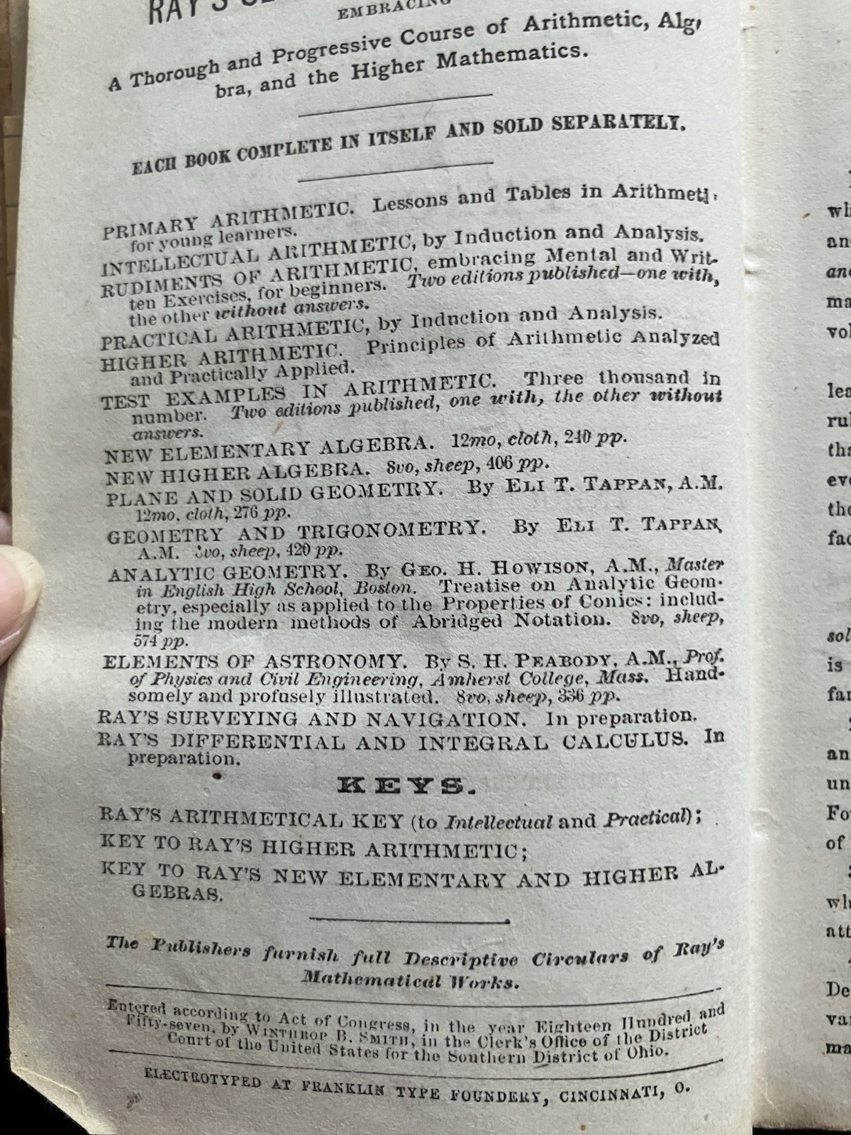1857 Ray’s Practical Arithmetic By Induction & Analysis Joseph Ray, MD RARE Book