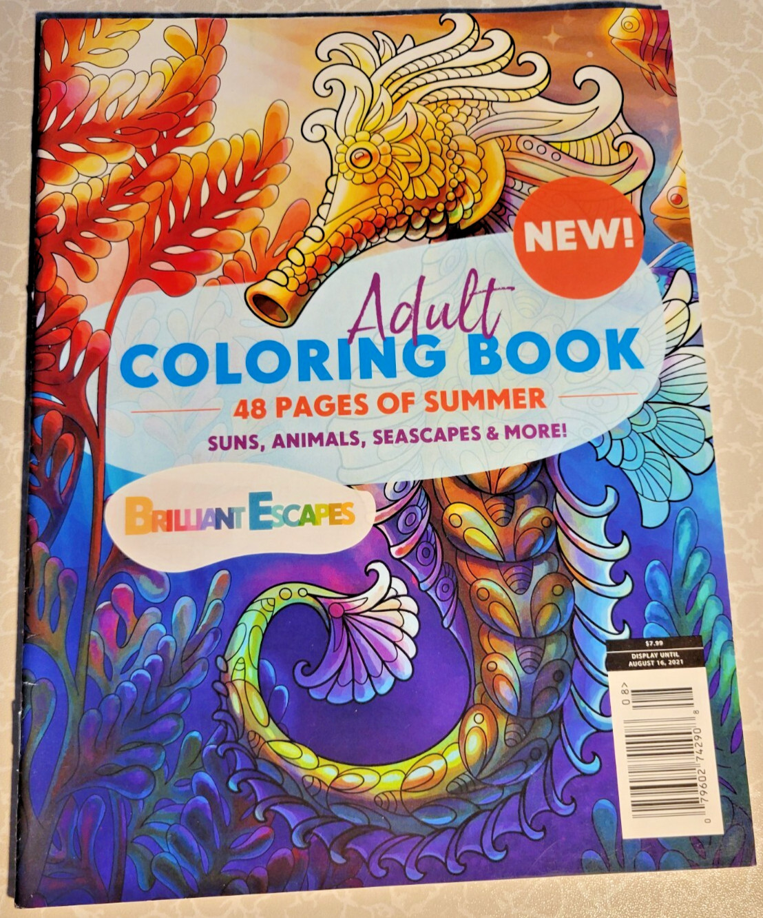 BRILLIANT ESCAPES – ADULT COLORING BOOK -48 Pages Of Summer – Suns, Animals-MORE